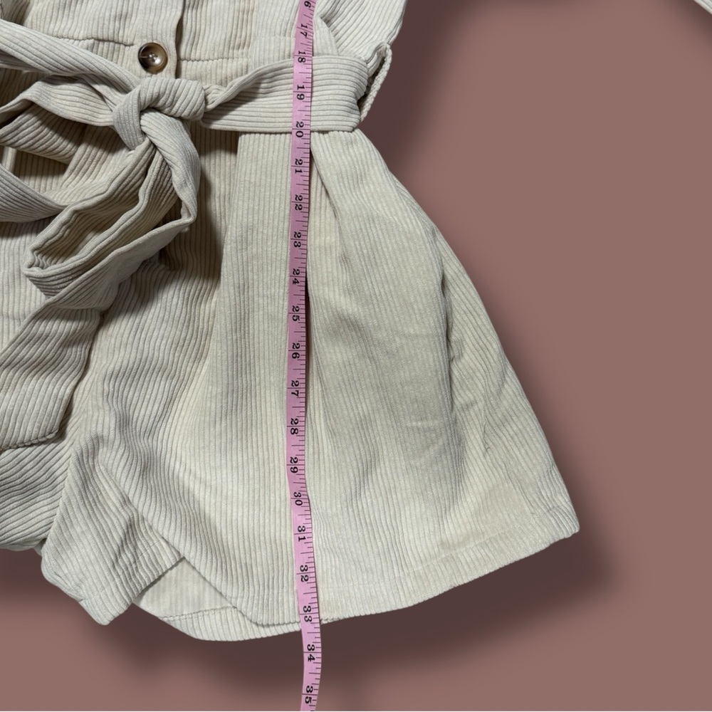 Cream Button-Up Corduroy Long Sleeve Romper - Picture 3 of 7